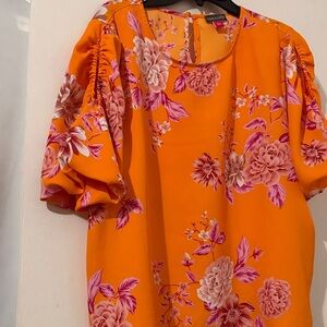 Zara Orange Blouse with Pink Floral Design